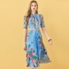 Patchwork Floral Print Pleated Midi Dress