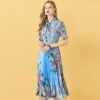 Patchwork Floral Print Pleated Midi Dress - Image 3