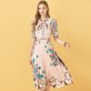 Patchwork Floral Print Pleated Midi Dress - Image 4