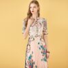 Patchwork Floral Print Pleated Midi Dress - Image 6