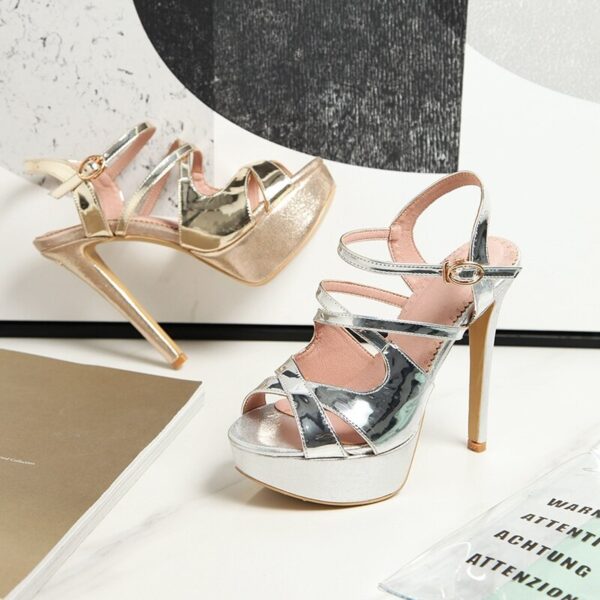 Platform Strappy Stiletto High Heeled Sandals - Image 7