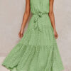 Polka Dot Sleeveless Sash Swing Maxi Dresses - Image 3