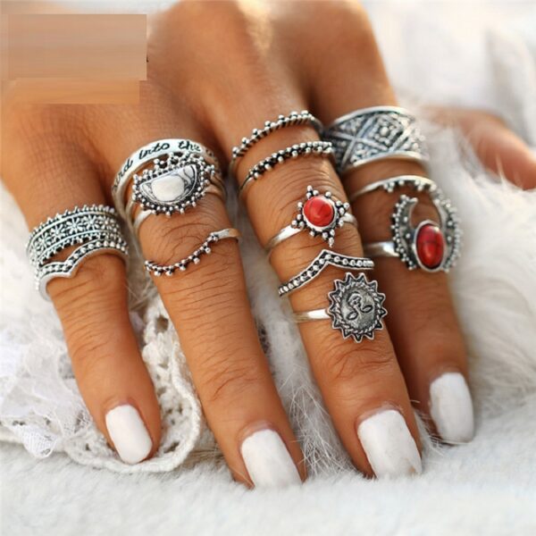 14pcs/Set Vintage Moon And Sun Midi Ring Sets