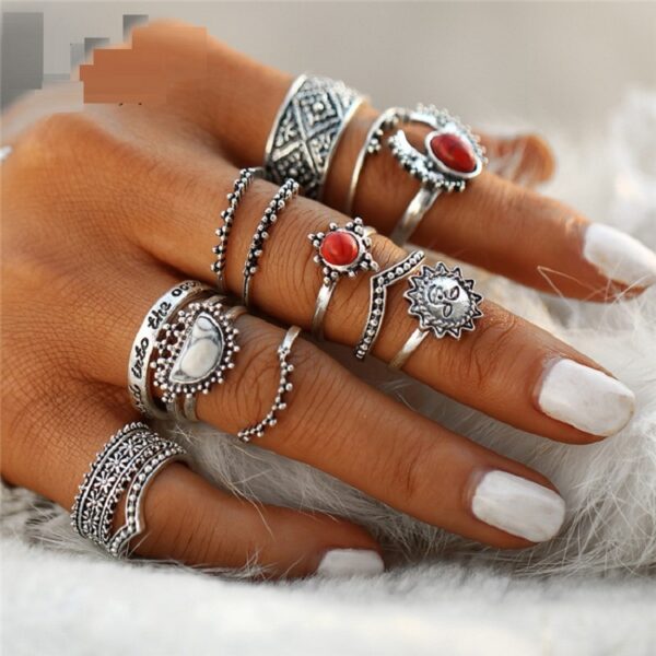 14pcs/Set Vintage Moon And Sun Midi Ring Sets - Image 2