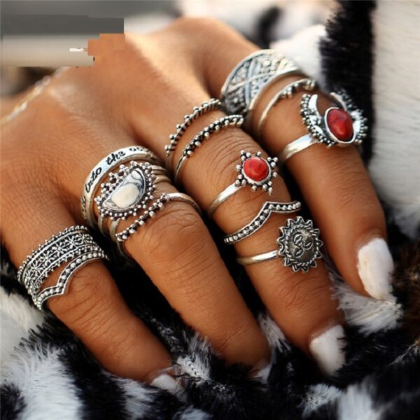 14pcs/Set Vintage Moon And Sun Midi Ring Sets - Image 3