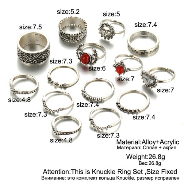 14pcs/Set Vintage Moon And Sun Midi Ring Sets - Image 4