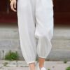 Casual Elastic Waist Loose Solid Color Pant - Image 2