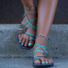 Flat Turquoise-Braided Sandals with Accents
