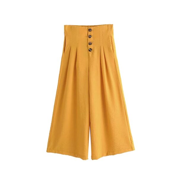 Holiday Boho Solid Button Loose Pleated Pants - Image 3