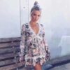 Sexy Deep V-Neck  Boho Embroidery Lace Patchwork Mini Dress - Image 2