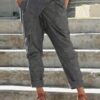 Side Pockets Casual Belt Harem Pants Irregular Loose Trousers