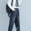 Star Embroidery Stripe Elastic Waist Pants With Pocket - Image 2