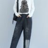 Star Embroidery Stripe Elastic Waist Pants With Pocket