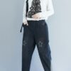 Star Embroidery Stripe Elastic Waist Pants With Pocket - Image 5