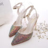 Stiletto Heels Sandal - Shiny Metallic Open Heel - Image 8