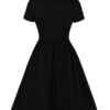 Turndown Collar Buttons Layered Short Sleeves Butterfly Color Block Swing Dress - Image 2
