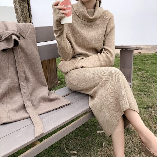 Turtleneck Full Sleeve Lace-up Waist Sweater Dress - Image 16