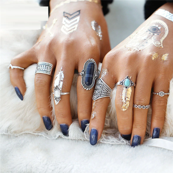 Boho Antique Heart Flower Knuckle Rings