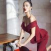 Fashion Sexy Off Shoulder Ruffles Tops +Sheath Skirt 2 Pieces Sets - Image 3