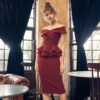 Fashion Sexy Off Shoulder Ruffles Tops +Sheath Skirt 2 Pieces Sets