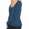 Long Sleeves Cut Out Open Shoulder Jewel Neck Cotton Top - Image 4