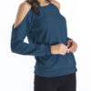 Long Sleeves Cut Out Open Shoulder Jewel Neck Cotton Top - Image 3