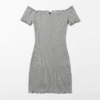 Off Shoulder Notched Neck Lettuce Trim Rib-knit Pencil Dress - Image 12