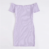 Off Shoulder Notched Neck Lettuce Trim Rib-knit Pencil Dress - Image 18