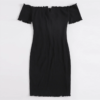 Off Shoulder Notched Neck Lettuce Trim Rib-knit Pencil Dress - Image 2