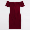 Off Shoulder Notched Neck Lettuce Trim Rib-knit Pencil Dress - Image 7