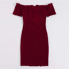 Off Shoulder Notched Neck Lettuce Trim Rib-knit Pencil Dress - Image 8