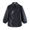 PU Faux Leather Turn Down Collar Sleeve Blouse Shirt
