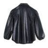 PU Faux Leather Turn Down Collar Sleeve Blouse Shirt - Image 2