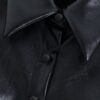 PU Faux Leather Turn Down Collar Sleeve Blouse Shirt - Image 5