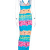 Sleeveless Tie Dye Straps Neck Cut Out Pleated Open Shoulder Sexy Dresses - Image 6