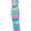 Sleeveless Tie Dye Straps Neck Cut Out Pleated Open Shoulder Sexy Dresses - Image 4