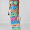 Sleeveless Tie Dye Straps Neck Cut Out Pleated Open Shoulder Sexy Dresses - Image 3