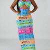 Sleeveless Tie Dye Straps Neck Cut Out Pleated Open Shoulder Sexy Dresses - Image 2