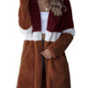 Turndown Collar Color Block Pockets Faux Fur Coat
