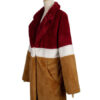 Turndown Collar Color Block Pockets Faux Fur Coat - Image 2