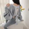 Backless Bandage Batwing Sleeve Korean Cardigan - Image 2