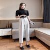 Casual Solid High Waist Harem Pants Flat Pants - Image 6