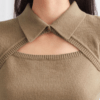 Cut Out Turn-down Collar Office Knit Sweater - Image 5
