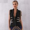 Deep V Neck Front Zipper Tassels Sleeveless Slim Trench Coats - Image 3