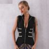 Deep V Neck Front Zipper Tassels Sleeveless Slim Trench Coats - Image 4