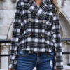 Plaid Turndown Collar Long Sleeve Double Breasted Tweed Jackets - Image 2