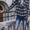 Plaid Turndown Collar Long Sleeve Double Breasted Tweed Jackets - Image 3