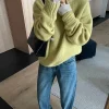 Round neck cashmere loose slim with lazy style thick wool knit Jumpers Sweater - Image 2