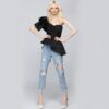 Sexy One Shoulder Ruffles Strapless Short Nightclub Fashion wear Crop Top - Image 4