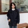 Solid O Neck Single Breasted Parkas Jacket - Image 2